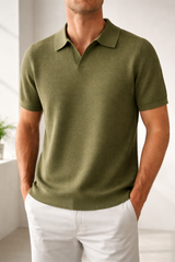Samuel | Men’s Textured Knit Polo Shirt Short Sleeve Casual Collar Top — Green, image 1