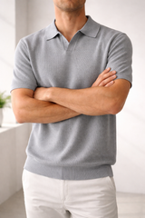 Samuel | Men’s Textured Knit Polo Shirt Short Sleeve Casual Collar Top — Gray, image 2