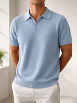 Samuel | Men’s Textured Knit Polo Shirt Short Sleeve Casual Collar Top — Light Blue, image 3