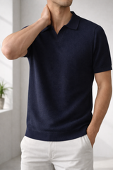 Samuel | Men’s Textured Knit Polo Shirt Short Sleeve Casual Collar Top — Navy, image 4