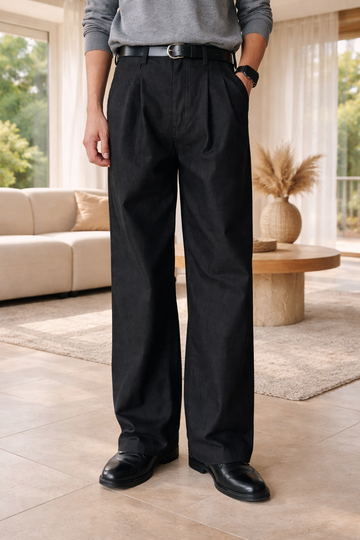 Scott | Men’s Pleated Wide Leg Jeans with Straight Fit — Black, image 1