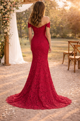 Sienna | Off Shoulder Lace Fitted Maxi Wedding Dress — image 2