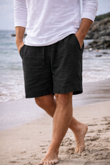 Theo | Men’s Linen Blend Drawstring Shorts — Black, image 2