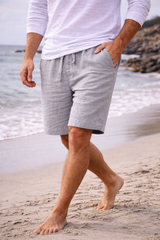 Theo | Men’s Linen Blend Drawstring Shorts — Gray, image 5