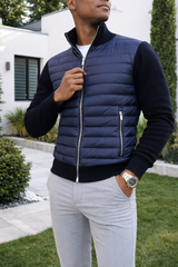 Toby | Men’s Quilted Zip Front Bomber Jacket — Navy, image 3